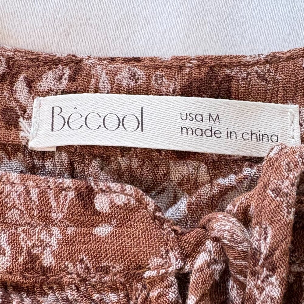 Brown Crinkle Textured Boho Chic Floral Dress by BE COOL, Size Medium - Picture 2 of 11